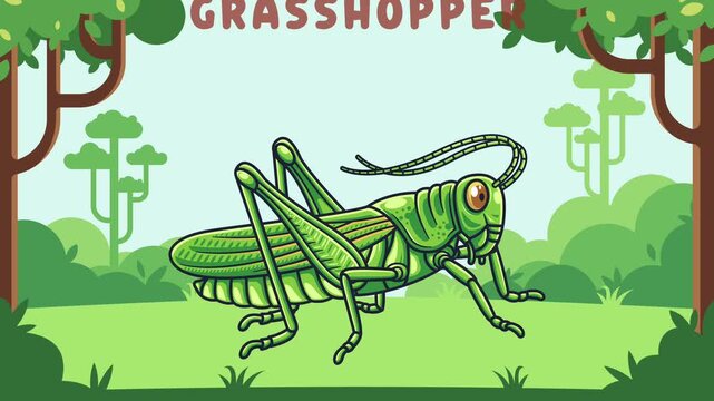 animated grasshopper video to teach children about animals