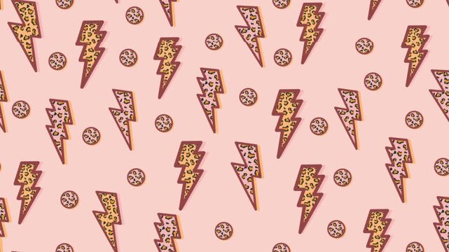  Trendy leopard print lightning bolt looping motion background, abstract dynamic animal print flash texture