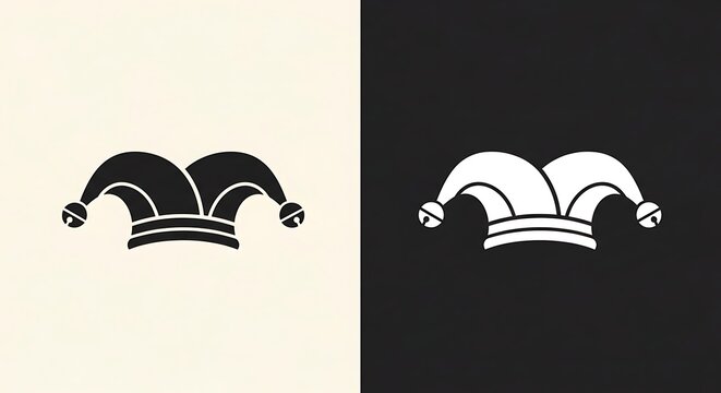 Jester hat set icon on contrasting black and white backgrounds