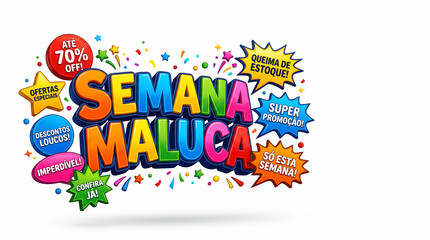 Fototapeta premium Crazy Week Sale Event: A vibrant and colorful explosion of text and graphics announces a Crazy Week sale event, featuring discounts, special offers.