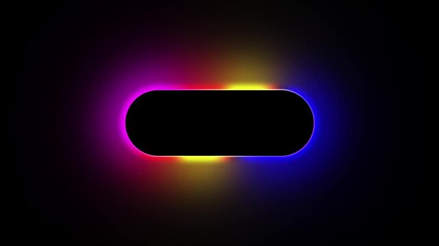 Glowing colorful neon capsule frame with rotating gradient light stroke overlay background for streaming UI