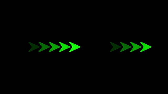 4K Seamless Loop Animation of Green Arrows Moving Forward on Black Background for Directional Guide and UI Design.