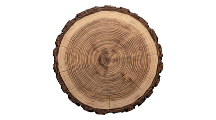 Obraz premium Round wooden tree cross section with bark isolated on white background