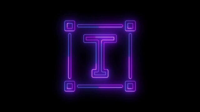 Neon glowing typography resize icon featuring a letter T inside a scalable bounding box on a dark background. Modern design, text editing, font sizing, typography, and graphic design concept.