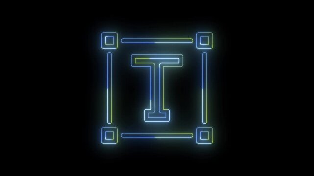 Neon glowing typography resize icon featuring a letter T inside a scalable bounding box on a dark background. Modern design, text editing, font sizing, typography, and graphic design concept.
