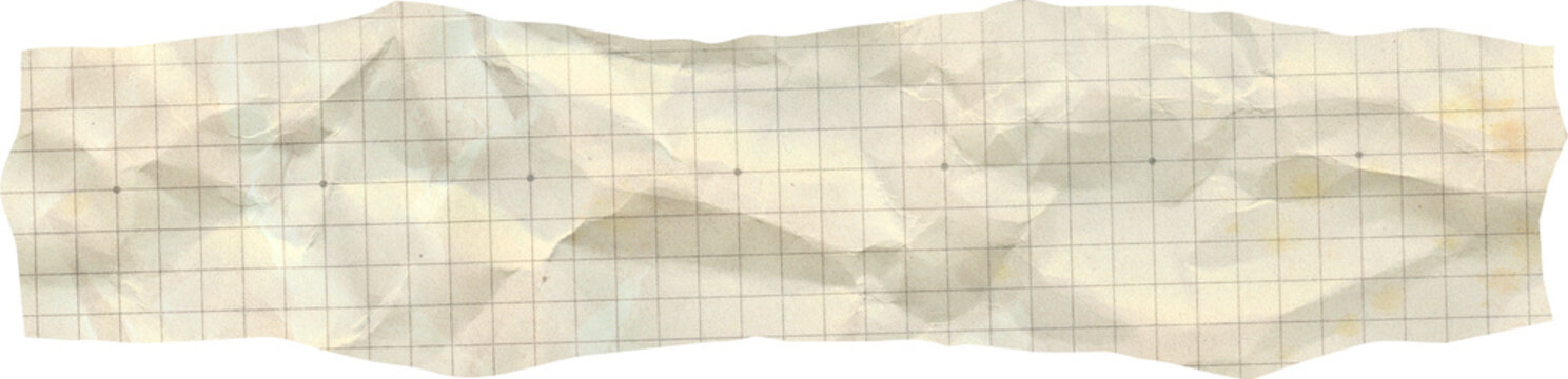 Crumpled Torn Strip of Vintage Graph Paper Texture with Grid Pattern for Scrapbook and Creative Design Projects