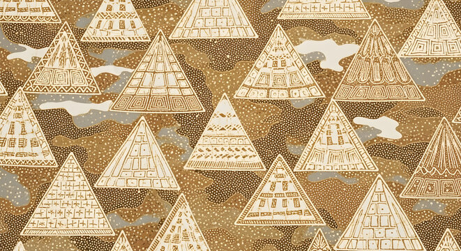 Tribal geometric triangles seamless pattern ethnic design in earthy tones and abstract texture