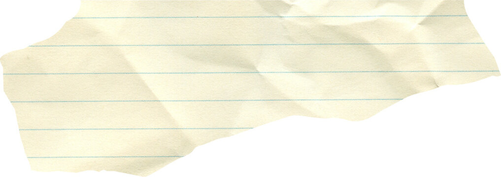 Torn Lined Paper Scrap with Crumpled Texture and Irregular Edges Aged Notebook Page Piece for Message Note and Design Element