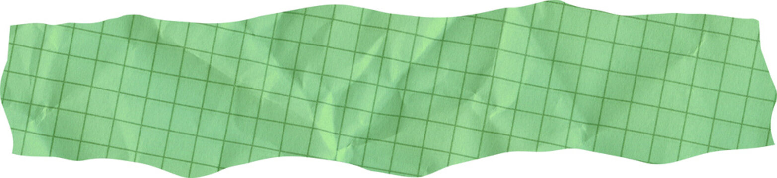 Green Crumpled Graph Paper Strip with Torn Edges Textured Ruled Scrap Paper for School and Office Stationery Background and Note Design