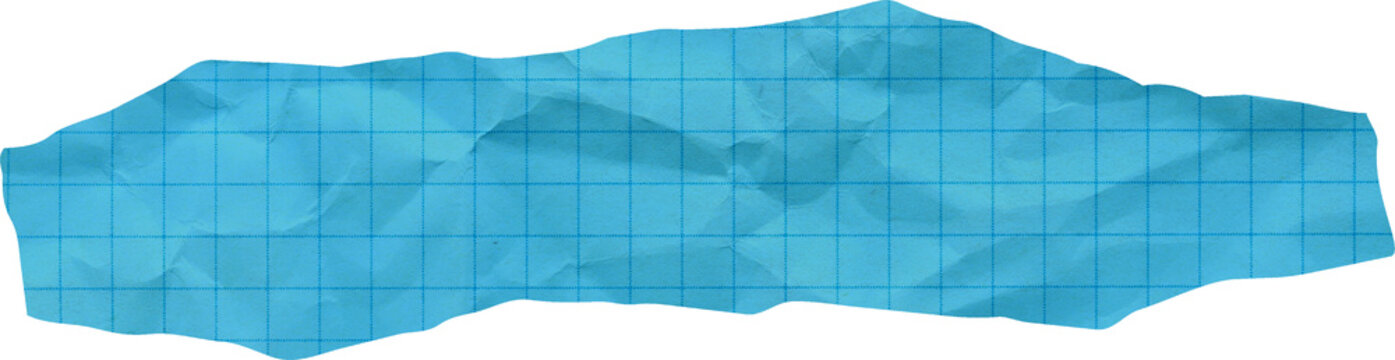 Blue crumpled graph paper scrap torn piece of math squared paper texture for school and office design elements
