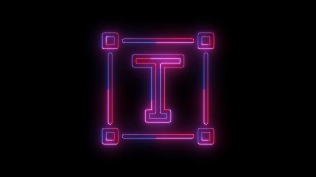 Neon glowing typography resize icon featuring a letter T inside a scalable bounding box on a dark background. Modern design, text editing, font sizing, typography, and graphic design concept.