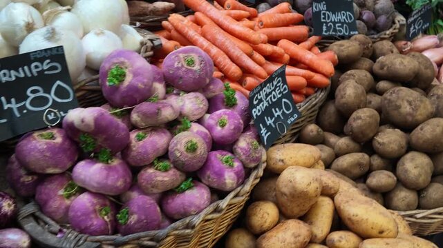 Fresh organic vegetables for sale at a local market stall