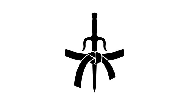 Martial arts sai weapon tied with a black belt silhouette