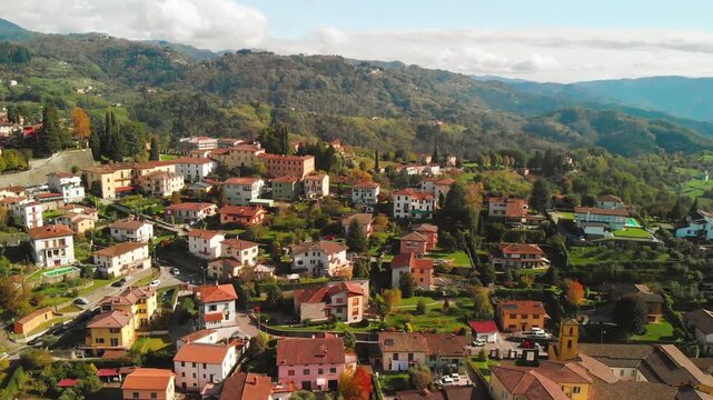 Aerial view of Barga, Garfagnana, showcasing the picturesque Italian village on a sunny day