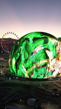 Sunset Las Vegas Sphere In Las Vegas Nevada United States. Birds Eye View Of Stunning Downtown City Of Las Vegas . Sunrise Landmark Town. Cities Of The World Landscape. Las Vegas Nevada.