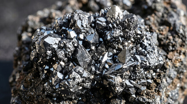 Close-Up of Metallic Hematite Mineral Specimen with Reflective Crystal Facets