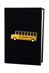 Black notebook school bus design representing online learning on white background © S_Chatcharin