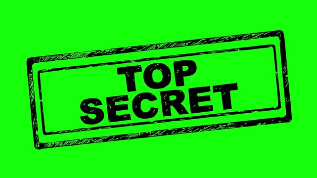 top secret rubber stamp animation in a hand-drawn style. Isolated on a green screen chroma key background. Perfect for overlays in mystery, corporate, or thriller video projects