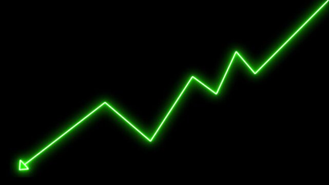 Green neon financial growth chart line graph animation on black background
