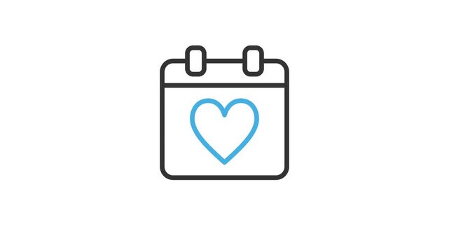 Wedding calendar date or Valentine's Day icon animation. Animated reminder organizer event, planning schedule. Day and month agenda video with alpha channel