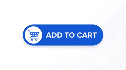 Fototapeta premium Bright blue add to cart button featuring a minimalist shopping trolley icon for online commerce websites