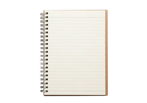 Spiral bound notebook with lined pages on transparent background