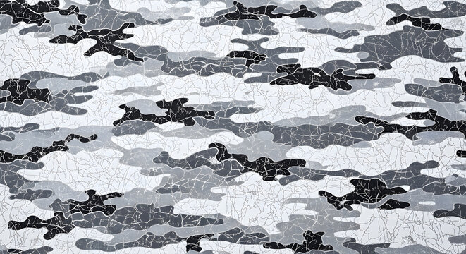 Seamless gray and black camouflage pattern with cracked texture abstract background