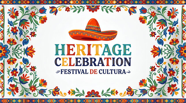 Vibrant Heritage Celebration Festival De Cultura with Sombrero and Floral Border.