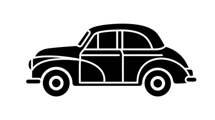 Fototapeta premium A black icon of a vintage car against a white background.