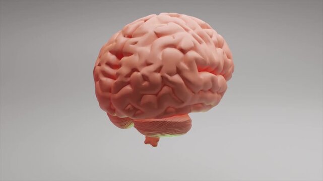 Human brain 3d model animation, medical science study, intelligence, psychology, isolated on minimal clean background