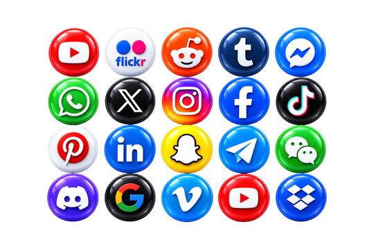 3D Collection of Popular Social Media Platform Icons Facebook Instagram YouTube TikTok Editorial