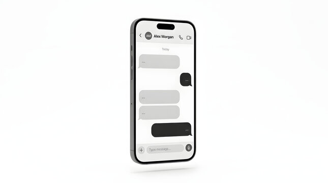 Modern smartphone displaying messaging app interface on white background