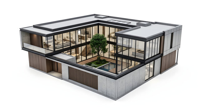 Modern luxury architectural model of a minimalist house with glass facade