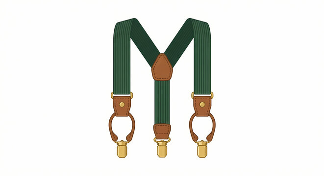 Classic green suspenders with brown leather details isolated vector illustration for men fashion