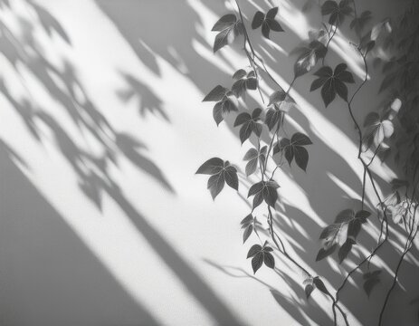 abstract vine leaf shadows on white wall modern background image