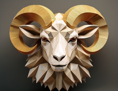 low poly geometric ram head sculpture a modern artistic representation of a majestic ram perfect for symbolic decor