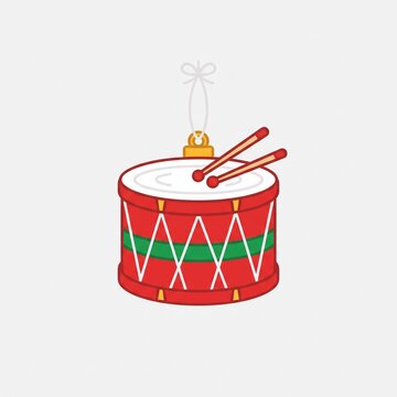 Minimalist toy drum Christmas ornament vector illustration. Festive hanging musical instrument icon for winter holiday design projects.