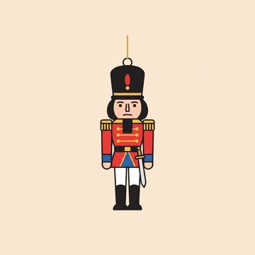 Vintage wooden nutcracker soldier ornament vector illustration. Classic Christmas holiday character icon isolated on neutral background.