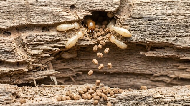 Macro Photography Of Termites Eating Inside Old Wood