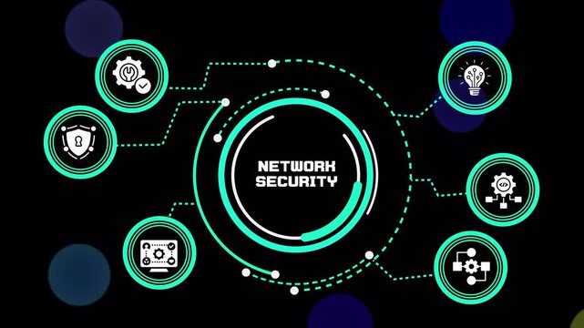 Network Security concept featuring protected digital connectivity, enterprise firewall defense, cloud infrastructure, threat monitoring and secure communication systems.