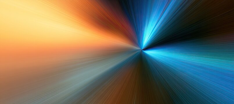 Radial burst of orange and blue light streams from a central point