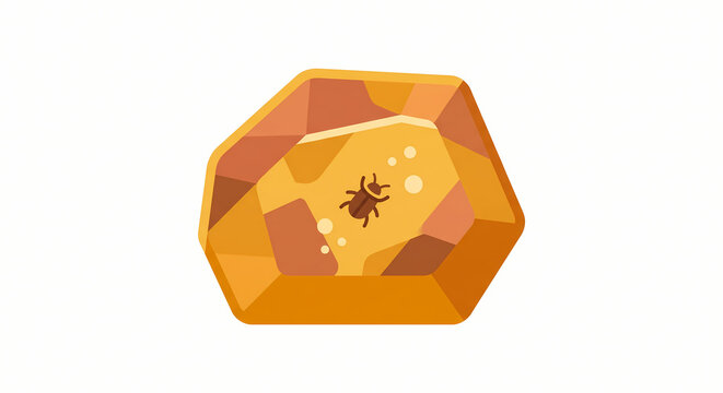Amber gemstone with trapped insect beetle inclusion vector illustration isolated on white background