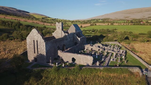 Corcomroe Abbey and Graveyard Beneath the Burren Hills in Ireland
