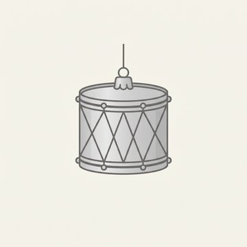 Silver festive drum Christmas ornament vector illustration. Minimalist hanging musical toy bauble icon isolated on light background.