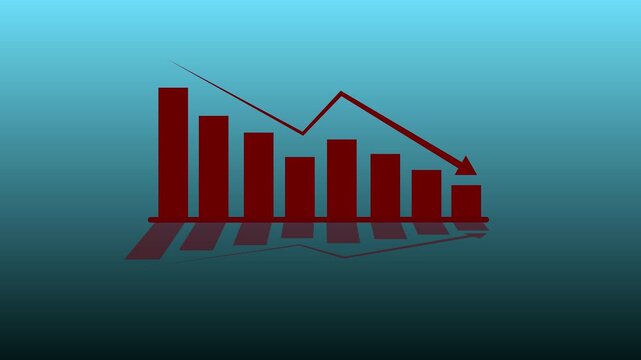Business decline bar chart animation with falling line graph and shadow effects on transparent background. Indicate revenue decline, financial loss, negative growth