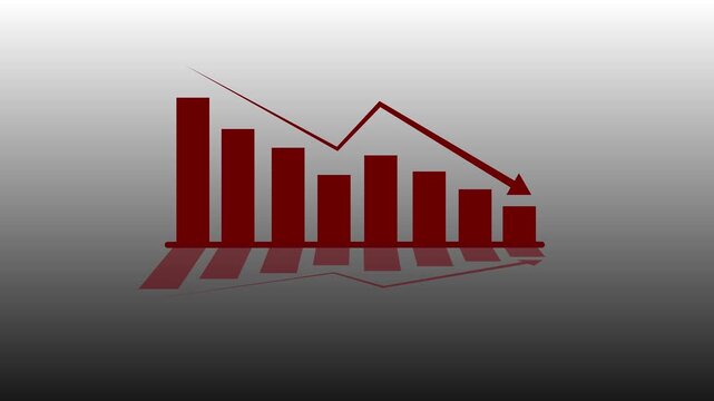 Business decline bar chart animation with falling line graph and shadow effects on transparent background. Indicate revenue decline, financial loss, negative growth