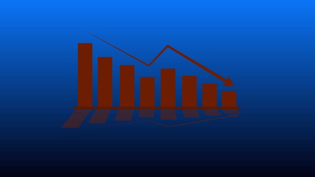 Business decline bar chart animation with falling line graph and shadow effects on transparent background. Indicate revenue decline, financial loss, negative growth