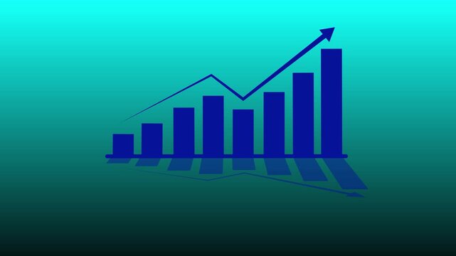 Positive upward bar business graph animation with line shadow effects on transparent background. Indicate success graph chart diagram upward arrow animation