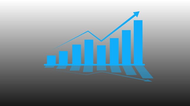 Positive upward bar business graph animation with line shadow effects on transparent background. Indicate success graph chart diagram upward arrow animation