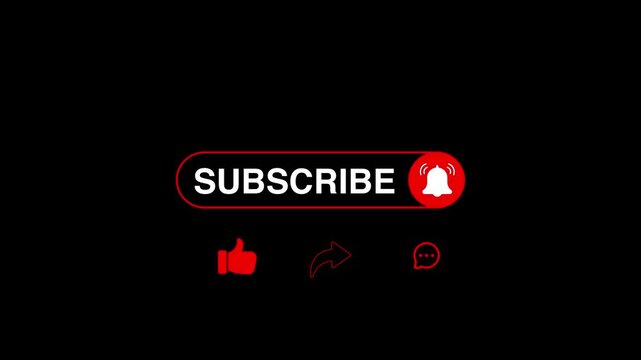 Like comment subscribe notification bell and share animated lower third icon button animation. On a transparent background motion graphics design 